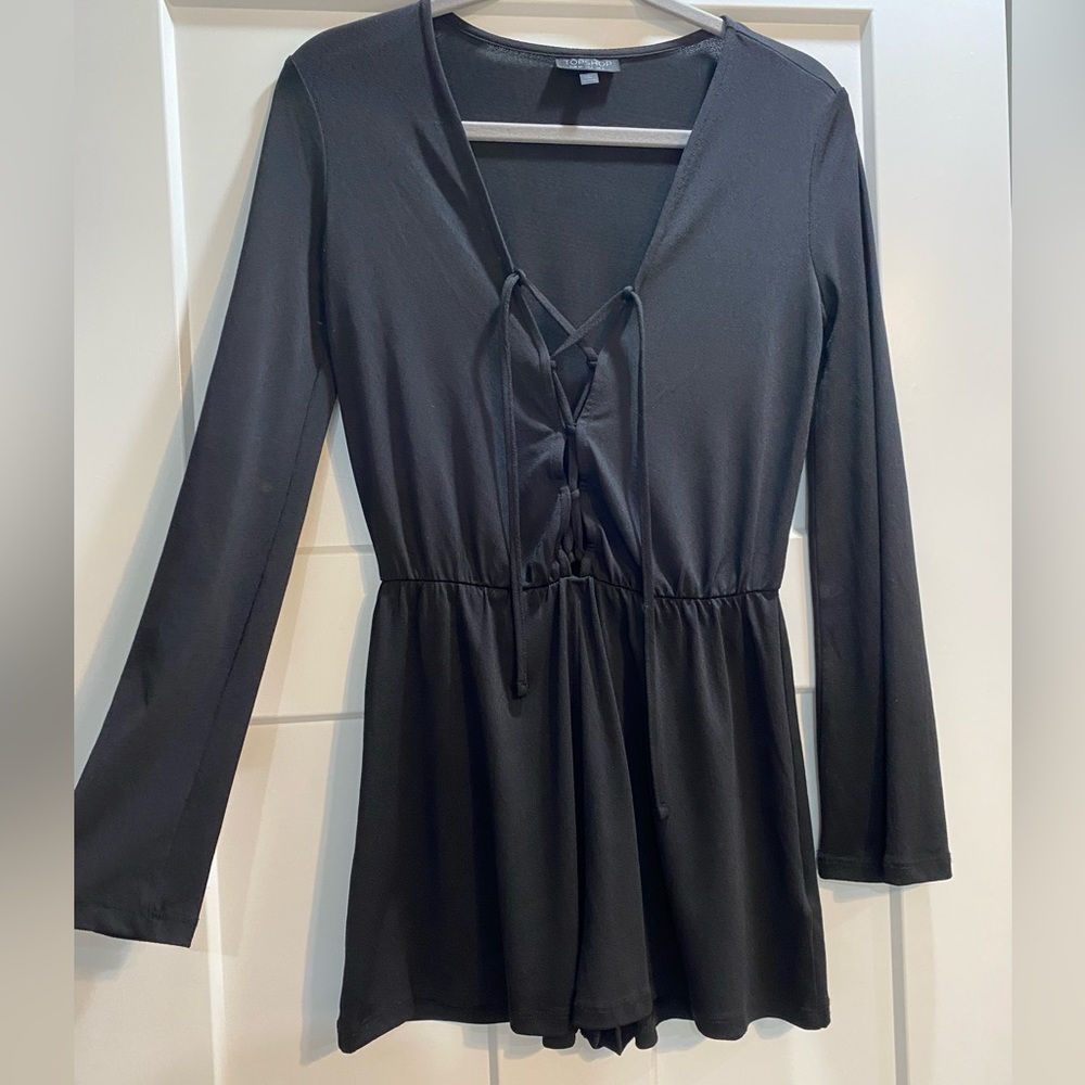 Topshop long sleeve lace-up romper- Black size 2